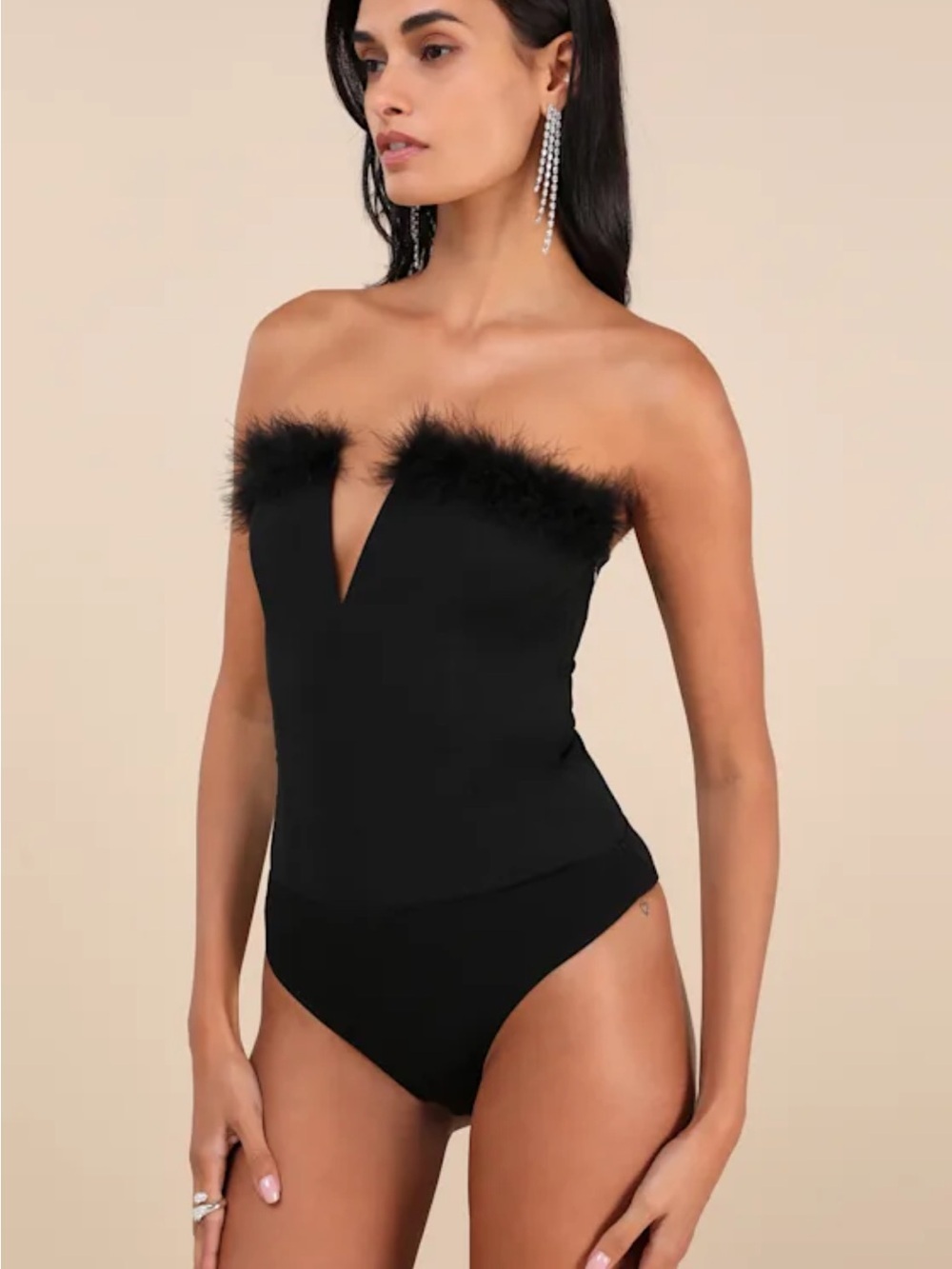 Desirable Aesthetic Black Feather Strapless Bodysuit lulus